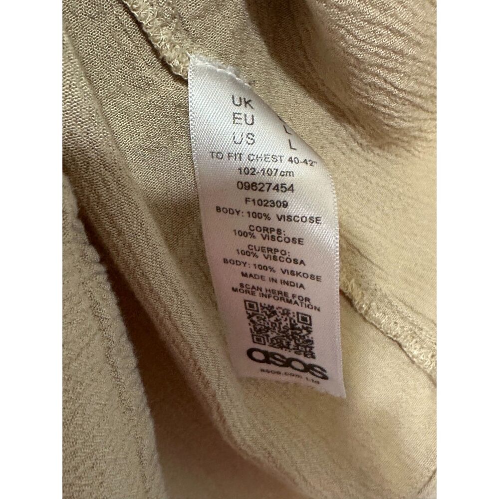 ASOS Utility Soft Long Sleeve Relaxed Viscose T-Shirt Deep V-Neck Beige Size L - Picture 4 of 4